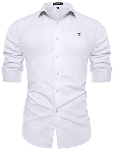 Misfuso Herren Hemd Freizeithemd Langarm Hemden Slim fit Reine Farbe Weiß XL von Misfuso