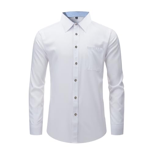 Misfuso Herren Hemd Langarm Klassisches Herren Weiß Businesshemd Freizeit Hochzeit Hemd Anzug Formales Hemd Dress Regular Fit Freizeithemden Bügelleichtes-Weiß-XL von Misfuso