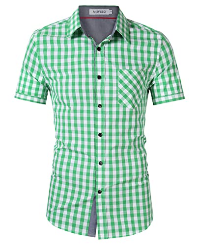 Herren Kariert Hemd Regular Fit Bügelleicht Doppelfarbig Hemden Karo Hemd auch fürs Oktoberfest geeignet Grün S von Misfuso