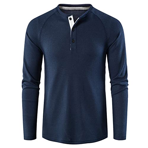 Misfuso Herren Langarm T-Shirt Henley Shirt Freizeithemd Waffle mit Rundhalsausschnitt Navyblau M von Misfuso