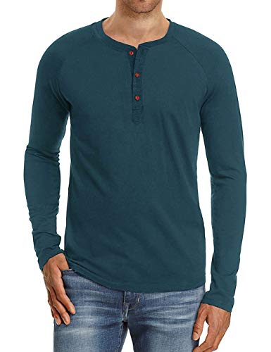 Misfuso Herren Langarmshirt Henley Shirt Langarm Unterzieh T-Shirt Grandad-Ausschnitt Navyblau 3XL von Misfuso