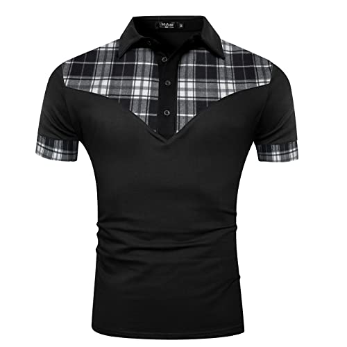 Misfuso Poloshirt Herren Slim fit Kurzarm Tshirts Sommer Leicht und Atmungsaktiv für Männer, Hauptmaterial Baumwolle und mit Knopfleiste, EU Größen S, Schwarz von Misfuso