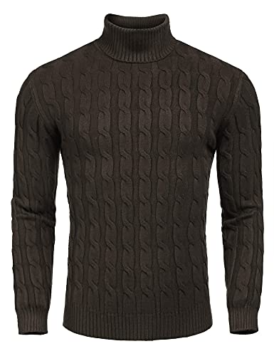 Misfuso Herren Rollkragen Pullover Langarmshirt, Strickpullover Herren Feinstrick Baumwolle Pullover mit Rundhalsausschnitt, Slim fit Basic Männer Pullover, Größe-L Braun von Misfuso