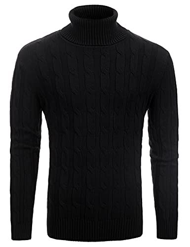 Misfuso Herren Rollkragen Pullover Langarmshirt, Strickpullover Herren Feinstrick Baumwolle Pullover mit Rundhalsausschnitt, Slim fit Basic Männer Pullover, Größe-XL Schwarz von Misfuso