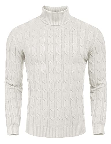 Misfuso Herren Rollkragen Pullover Langarmshirt, Strickpullover Herren Feinstrick Baumwolle Pullover mit Rundhalsausschnitt, Slim fit Basic Männer Pullover, Größe-XXL Weiß von Misfuso