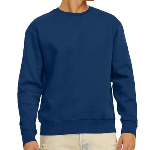 Misfuso Herren Sweatshirt Pullover Langarm Sweatshirts Loose Fit Crew Neck Basic Baumwoll Herren Raglan Sweat Sweatshirt blau M von Misfuso