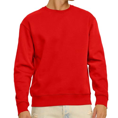 Misfuso Herren Sweatshirt Pullover Langarm Sweatshirts Loose Fit Crew Neck Basic Baumwoll Herren Raglan Sweat Sweatshirt rot 2XL von Misfuso