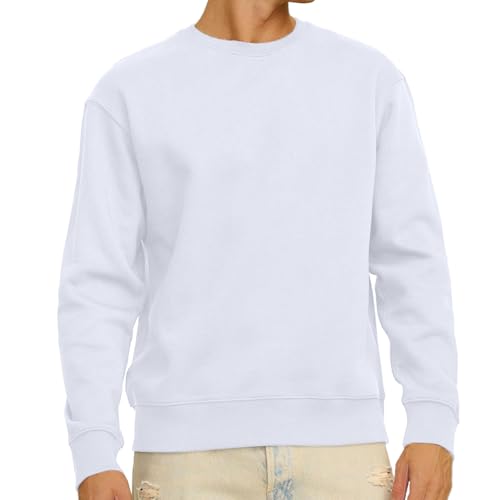 Misfuso Herren Sweatshirt Pullover Langarm Sweatshirts Loose Fit Crew Neck Basic Baumwoll Herren Raglan Sweat Sweatshirt weiß 2XL von Misfuso