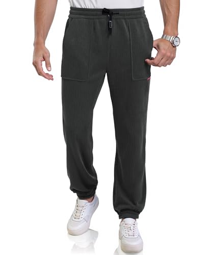 Herren Cordhose Freizeithose Lange Hose Mode Elastische Taille Loose Gerade Cord Hosen Klassische Retro Einfarbig Männlich Pants mit Tasche Frühling und Herbst Basic Sporthose-Dunkelgrau-M von Misfuso