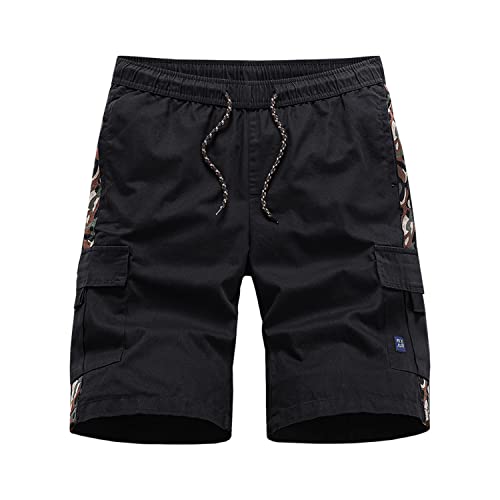 Misfuso Kurze Hosen Herren Cargo Shorts Male, Mit 6 Tasche Sommer Vintage Short Chino aus Baumwolle, Leicht Atmungsaktiv EU Größe M Schwarz von Misfuso