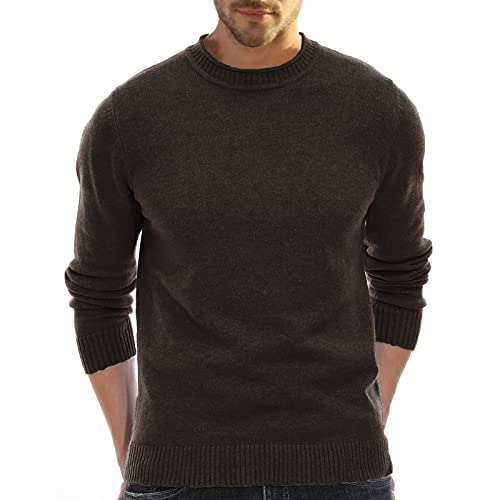 Misfuso Male Strickpullover Herren Pullover, Feinstrick mit Rundhalsausschnitt Langarm, Maschinenwäsche schrumpft Nicht, Eu-Größe: M Braun von Misfuso