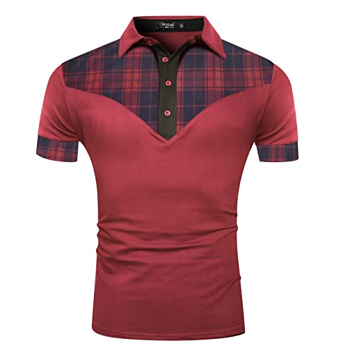 Misfuso Poloshirts Herren Slim fit Kurzarm Tshirts Sommer Leicht und Atmungsaktiv für Männer, Hauptmaterial Baumwolle und mit Knopfleiste, EU Größen L, Rot von Misfuso