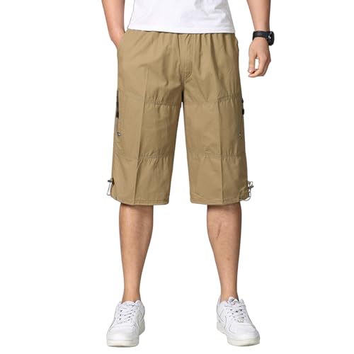 Misfuso Shorts Herren 3/4 Hose Herren Cargo Hosen Herren Baumwolle Freizeithose Herren Kurze Hosen Herren Sommerhose Shorts Elastische Freizeithose Gelb L von Misfuso