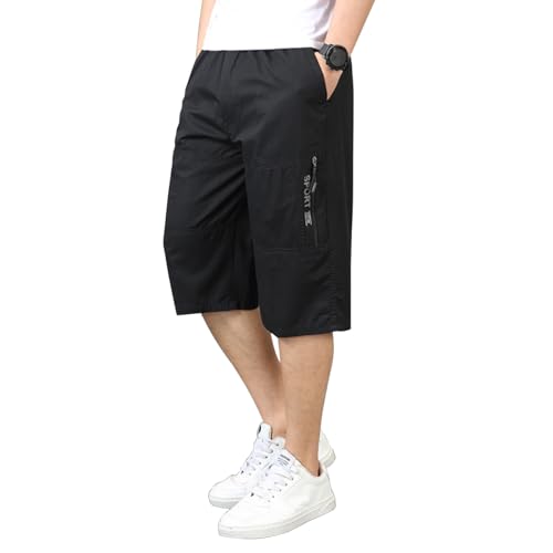 Misfuso Shorts Herren 3/4 Hose Herren Cargo Hosen Herren Baumwolle Freizeithose Herren Kurze Hosen Herren Sommerhose Shorts Elastische Freizeithose Schwarzes L von Misfuso