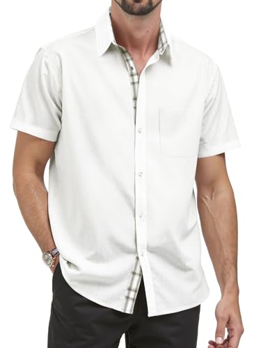 Misfuso Sommerhemd Herren Kurzarm Hemd Oxford Kleiderhemd Freizeithemden Für Herren Baumwolle Sommer Hemd Business Mit Karokragen-Weiß-M von Misfuso