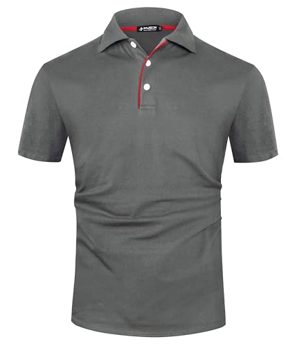 Poloshirt Herren Kurzarm Tshirt Herren Golf Poloshirts Sommer Freizeit T-Shirts Sport Knopfleiste Polohemd Regular Fit Male Polo Klassisches_Dunkelgrau_XXL von Misfuso