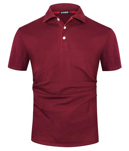Poloshirt Herren Kurzarm Tshirt Herren Golf Poloshirts Sommer Freizeit T-Shirts Sport Knopfleiste Polohemd Regular Fit Male Polo Klassisches_Weinrot_XL von Misfuso