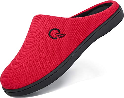 Damen Memory Foam Hausschuhe Atmungsaktiv Rutschfester Gummisohle Winter Slipper Warm Gefütterte Frauen Pantoffeln für Indoor & Outdoor Rot 40/41 EU (280mm) von Mishansha