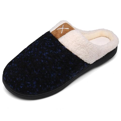 Männer Zuhause Hausschuhe Frauen Warm Indoor rutschfest Gummisohle Kuschelige Pantoffeln,Blau,38/39 von Mishansha