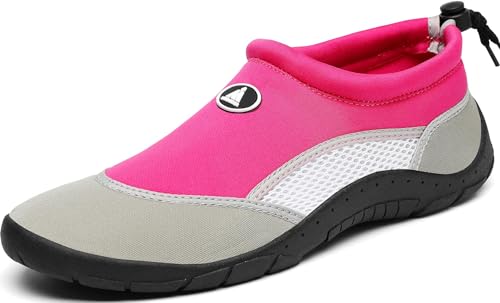 Mishansha Badeschuhe Damen Wasserschuhe Atmungsaktive Schnell Trocknend Barfußschuhe rutschfeste Leicht Schwimmschuhe fur Frauen, Magenta Rosa 37 EU von Mishansha