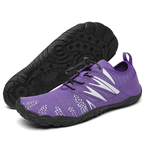 Mishansha Badeschuhe Damen Wasserschuhe rutschfest Barfußschuhe Weich Wassersport Strandschuhe Neoprenschuhe Bequem Fitnessschuhe Strand mit Weit Zehenbox Iris Violett EU Gr.41 von Mishansha