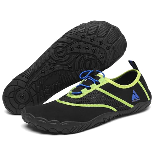 Mishansha Badeschuhe Herren Damen Aquaschuhe Atmungsaktiv Schnell Trocknend Sommer Schwimmschuhe Unisex Wasserschuhe für Outdoor Sports, Schwarzgrün 42 EU von Mishansha