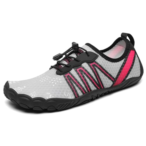Mishansha Badeschuhe Herren Damen Wasserschuhe Atmungsaktive Schnell Trocknend Schwimmschuhe rutschfeste Leicht Barfußschuhe fur Männer Frauen, Silber Grau, 45 EU von Mishansha
