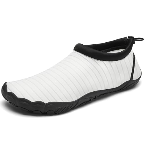 Mishansha Badeschuhe Herren Damen Wasserschuhe Atmungsaktive Schnell Trocknend Schwimmschuhe rutschfeste Leicht Barfußschuhe fur Männer Frauen, Weiß, 41 EU von Mishansha