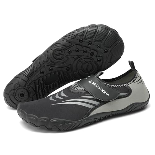 Mishansha Badeschuhe Herren Wasserschuhe Damen Schnelltrocknende Schwimmschuhe rutschfeste Strandschuhe Seeigelfest Aquaschuhe Surfschuhe Tauchschuhe Grau,Gr.41 von Mishansha