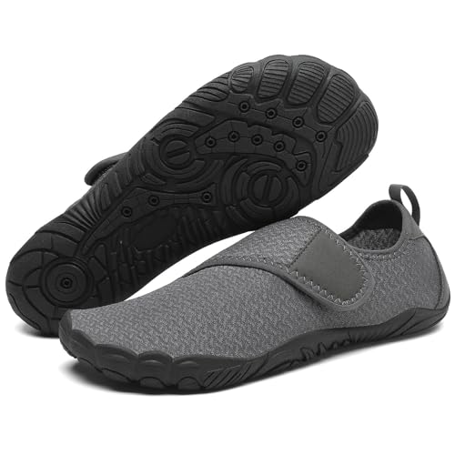 Mishansha Badeschuhe Herren Wasserschuhe Damen Schwimmschuhe Aquaschuhe Strandschuhe Barfußschuhe Neoprenschuhe Schnell Trocknend Surfschuhe mit Breiter Zehenbox Schiefer Grau,Gr.41 von Mishansha