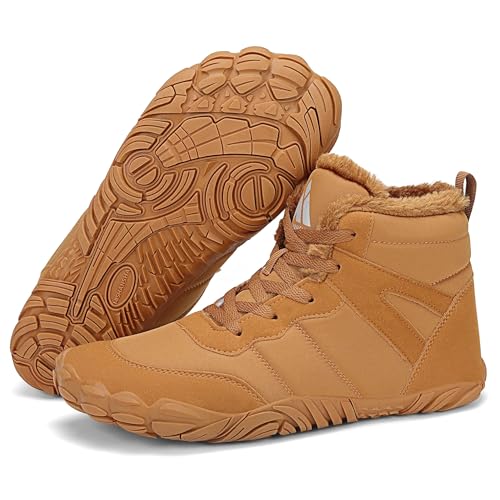 Mishansha Barfußschuhe Herren Winterschuhe Damen Warm Gefüttert Winterstiefel für Rutschfeste Fitnessschuhe Winter Outdoor Unisex Braun 41 EU von Mishansha