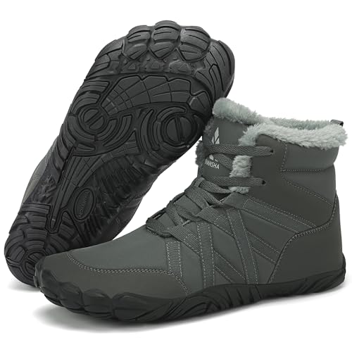 Mishansha Barfußschuhe Herren Winterschuhe Damen Warm Gefüttert Winterstiefel für Rutschfeste Fitnessschuhe Winter Outdoor Unisex Dunkelgrau 46 EU von Mishansha