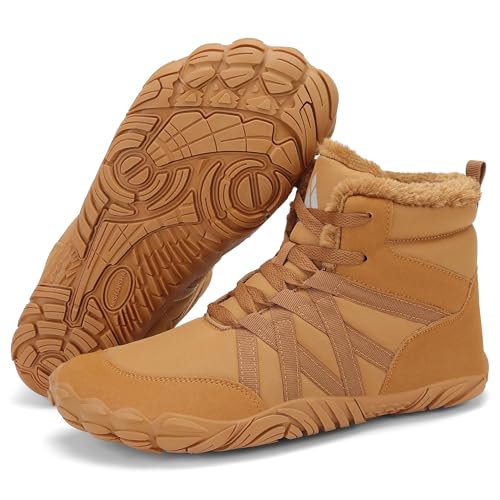 Mishansha Barfußschuhe Herren Winterschuhe Damen Warm Gefüttert Winterstiefel für Rutschfeste Fitnessschuhe Winter Outdoor Unisex Karamellbraun 42 EU von Mishansha