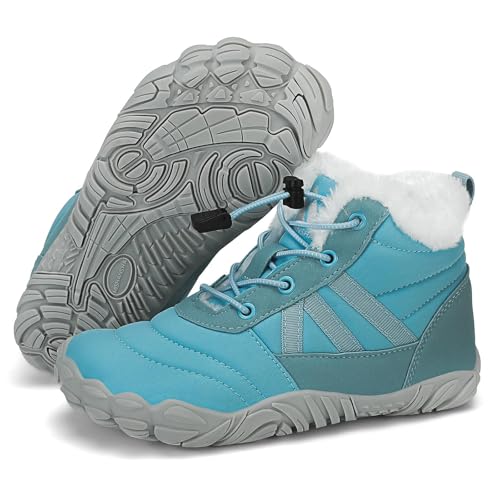 Mishansha Barfußschuhe Kinder Winter Barfussschuhe Winterschuhe Jungen Mädchen Winterstiefel Gefüttert Wasserdicht Barfuß Kinderschuhe Wanderschuhe Blau, Gr.31 EU von Mishansha