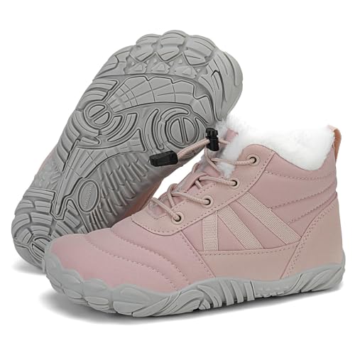 Mishansha Barfußschuhe Kinder Winter Barfussschuhe Winterschuhe Jungen Mädchen Winterstiefel Gefüttert Wasserdicht Barfuß Kinderschuhe Wanderschuhe Rosa, Gr.29 EU von Mishansha
