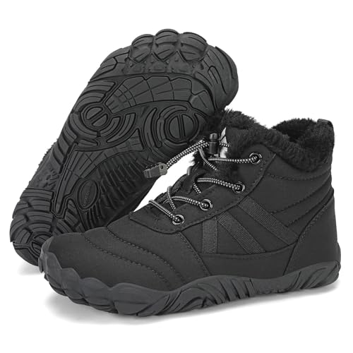 Mishansha Barfußschuhe Kinder Winter Barfussschuhe Winterschuhe Jungen Mädchen Winterstiefel Gefüttert Wasserdicht Barfuß Kinderschuhe Wanderschuhe Schwarz, Gr.31 EU von Mishansha