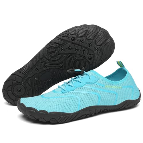 Mishansha Damen Badeschuhe Frauen Sommer Schwimmschuhe Schnell Trocknend Atmungsaktiv Aquaschuhe Unisex rutschfest Outdoor Strandschuhe für Wassersport, Hellblau 36 EU von Mishansha