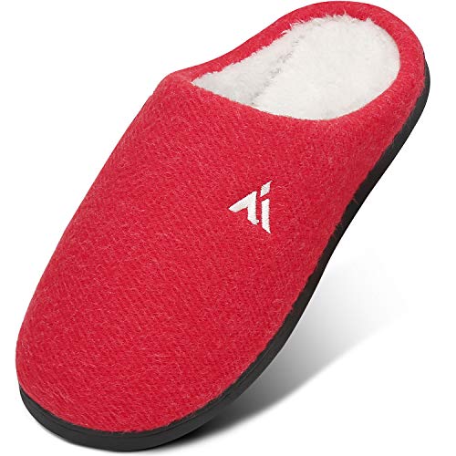 Mishansha Damen Filzpantoffeln Bequeme Memory Foam Plüsch Pantoffeln Schlappen für Herren Gästepantoffel Hausschuhe im Herbst und Winter, Rot 36 von Mishansha