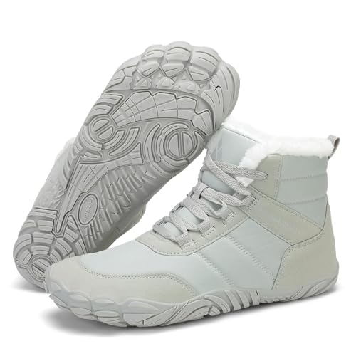 Mishansha Damen Herren Barfußschuhe Winter Warm Gefüttert Winterschuhe Outdoor rutschfest Barfuss Winterstiefel Bequem Leicht Winterboots mit Zero-Drop Solhe und Breite Zehenbox, Pistaziengrün 44EU von Mishansha