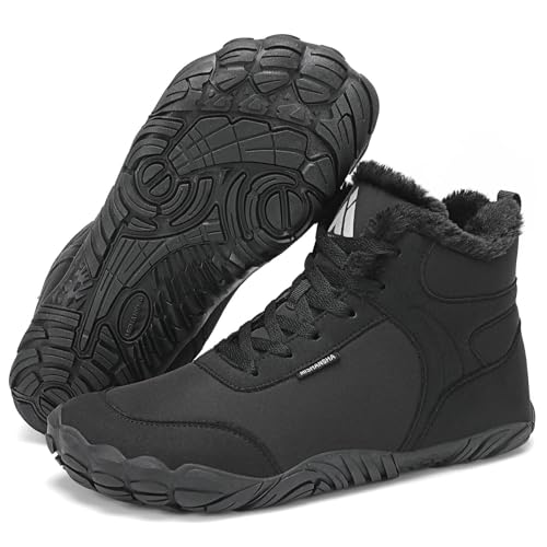 Mishansha Damen Herren Barfußschuhe Winter Warm Gefüttert Winterschuhe Outdoor rutschfest Barfuss Winterstiefel Bequem Leicht Winterboots mit Zero-Drop Solhe und Breite Zehenbox, Tintenschwarz 38EU von Mishansha