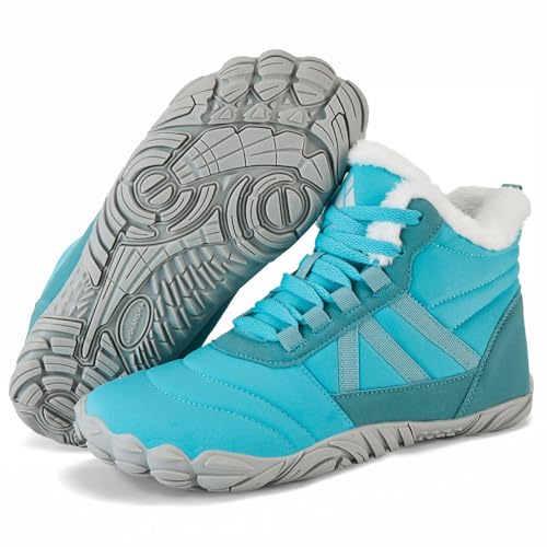 Mishansha Damen Herren Barfußschuhe Winter Warm Gefüttert Winterschuhe Outdoor rutschfest Barfuss Winterstiefel Bequem Leicht Winterboots mit Zero-Drop Solhe und Breite Zehenbox, Himmelblau 39EU von Mishansha