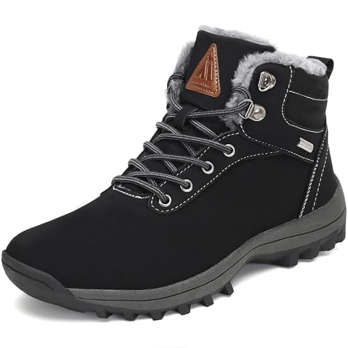 Mishansha Winterstiefel Herren Gefüttert Winterschuhe Männer Wasserdicht Warme Wanderschuhe Winter Trekkingschuhe Outdoorschuhe Winter rutschfest Schneestiefel Schwarz 47 EU von Mishansha