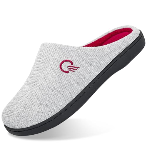 Mishansha Damen Memory Foam Hausschuhe Atmungsaktiv Rutschfester Gummisohle Winter Slipper Warm Gefütterte Frauen Pantoffeln für Indoor & Outdoor Weißgrau 40/41 von Mishansha