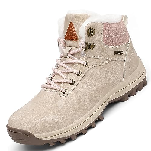 Mishansha Damen Warme Schneestiefel Erwachsene Winter Schuhe Unisex Kurzschaft Schneeschuhe Schnürsenkel Winterschuhe Draussen Drinnen, Hell-Pink 37 von Mishansha