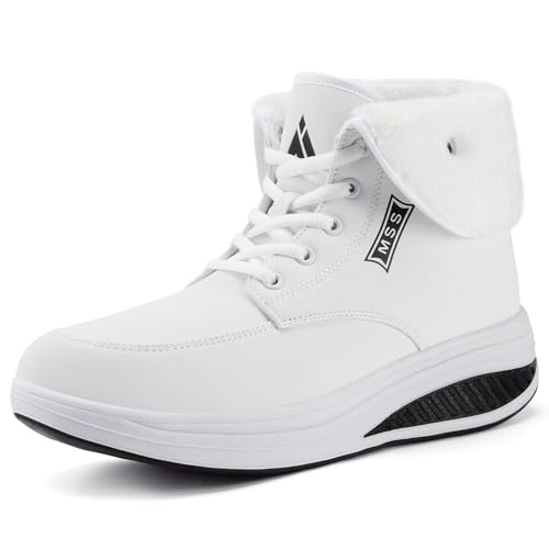 Mishansha Winterstiefel Damen Plüsch Warm Gefütterte Keilabsatz Winterboots Rutschfeste Damenstiefel Weiß 41 von Mishansha