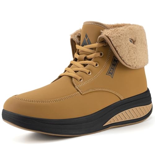 Mishansha Damen Wasserdicht Schneestiefel Gefütterte Winterstiefel mit Plateau Damen Winter Keilabsatzschuhe Gelb 40 von Mishansha