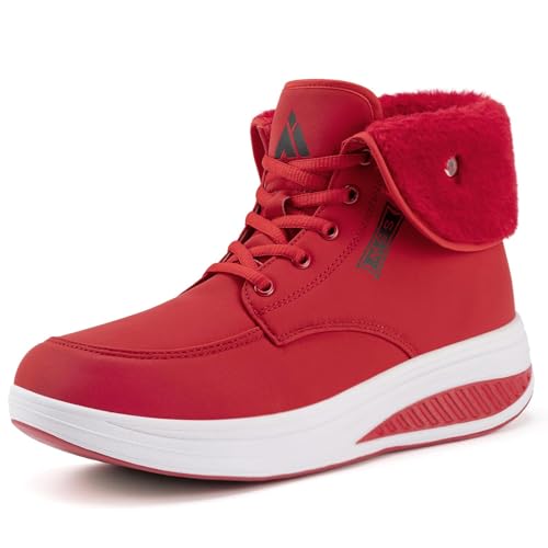 Mishansha Damen Wasserdicht Schneestiefel Gefütterte Winterstiefel mit Plateau Damen Winter Keilabsatzschuhe Rot 42 von Mishansha