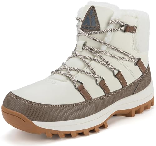 Mishansha Damen Winterschuhe Warm Gefüttert Winterstiefel rutschfest Outdoor Schneestiefel, Elfenbein 41 von Mishansha