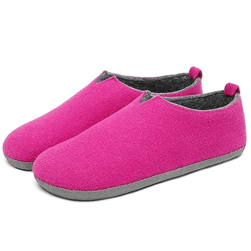 Mishansha Hausschuhe Herren Damen Filzpantoffeln Weich Waschbarf Hausschlappe Bequem Harte Sohle Puschen für Indoor, Rosa, 38EU von Mishansha