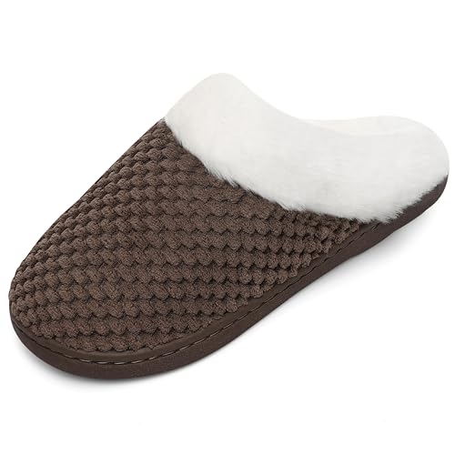 Mishansha Winter Hausschuhe Herren Gefüttert Pantoffeln Damen Warm Slippers Memory Foam Plüsch Braun 40/41 von Mishansha